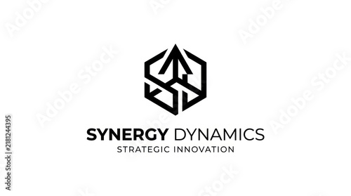 Abstract geometric symbol with business slogan on white background