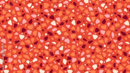 Red terrazzo pattern with multi-colored stone fragments