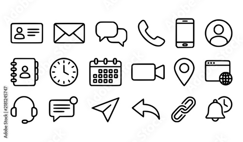 Contact and Communication Outline Vector Icons for Business Branding