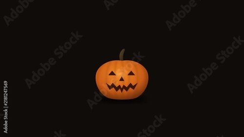 Premium Halloween jack-o'-lantern animation featuring a carved pumpkin that gradually lights up from within. Warm orange illumination travels through the carved eyes, nose and mouth before creating a 