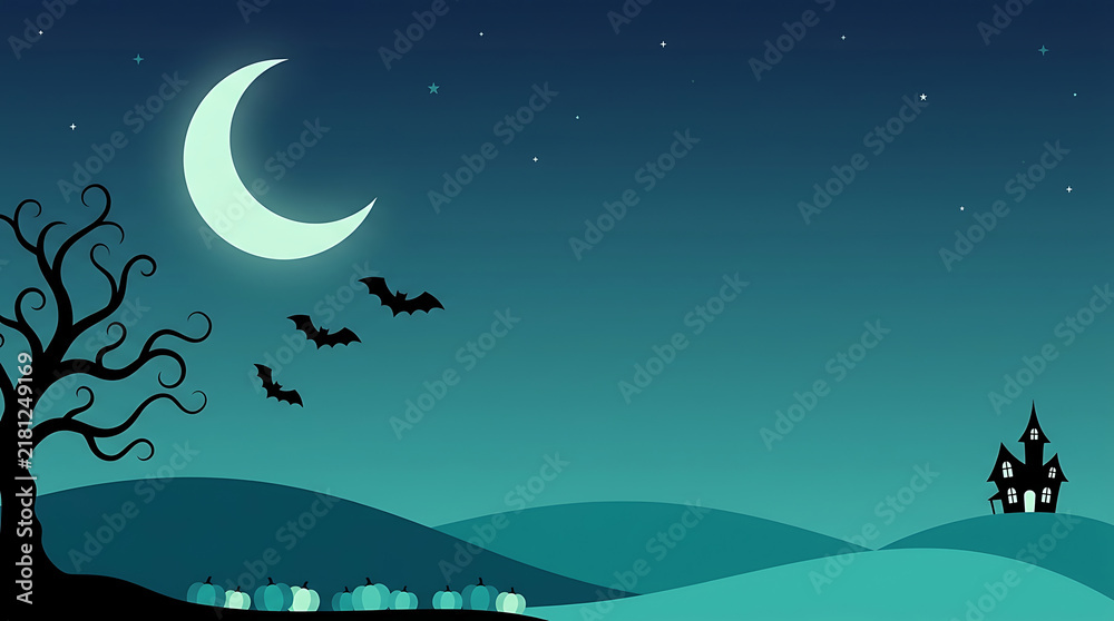 Fototapeta premium Halloween moonlit hills vector background