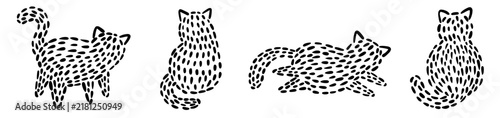A collection of funny stylized cats drawn by hand in a doodle style