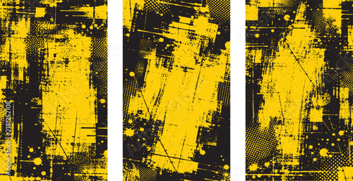 Abstract Grunge Punk Texture Background Set with Halftone Overlays, Paint Splashes and Distressed Effects