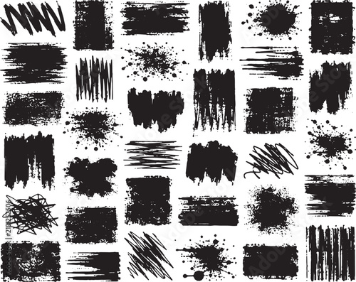 Abstract Ink Brush Stroke Texture Set with Grunge Paint Marks and Distressed Splatter Elements