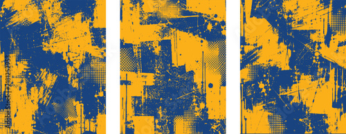 Distressed Abstract Punk Grunge Texture Set with Ink Splashes, Halftone Patterns and Rough Brush Effects