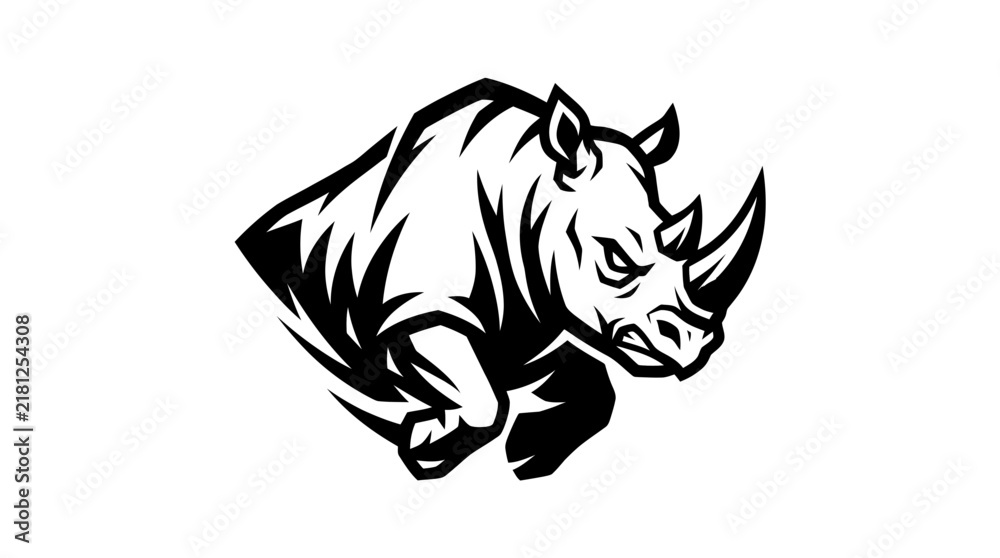 Obraz premium Powerful Rhinoceros Charging Forward Aggressively 1.