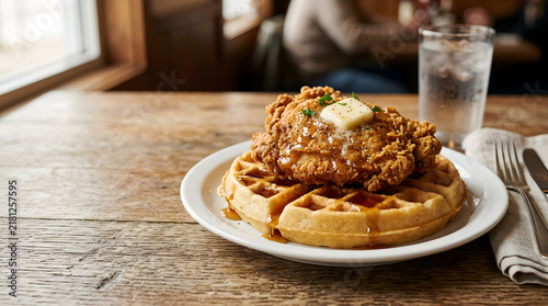 Crispy Chicken and Waffles with Maple Syrup