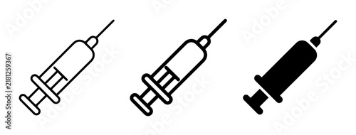 Syringe Icons Set: Medical Injection, Vaccination, Healthcare Line Art & Solid Fill Vectors