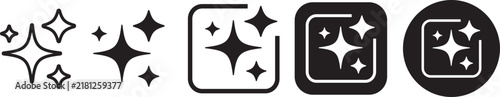 Sparkling Magic Template with Shining Star Graphic, Isolated AI Sparkle Element collection featuring Magic Clean Symbols in Black Line Stroke and Solid Glyph UI Assets
