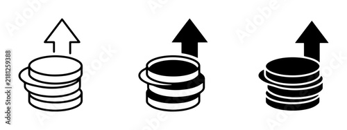 Stack of Coins with Upward Arrow Icons, Financial Growth and Investment Symbols, Vector Graphics