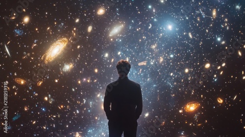 Man looking at galaxy and stars.