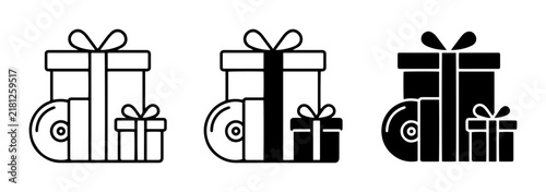 Gift Icons, CD Disc and Present Boxes, Vector Graphics Set