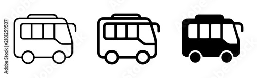 Bus Icons Set, Line Art and Solid Fill, Transportation Graphics, Vehicle Symbols