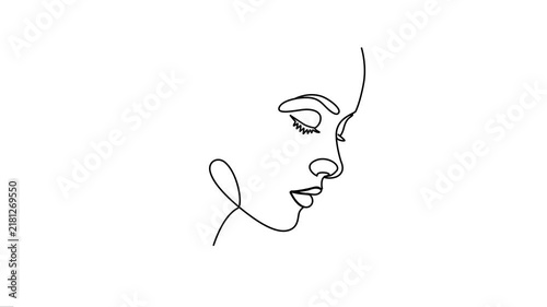 Woman Face Closed Eyes Continuous Line Art Animation.