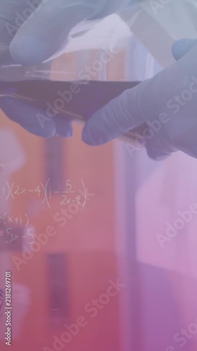 Animation of mathematical equations over scientist in lab