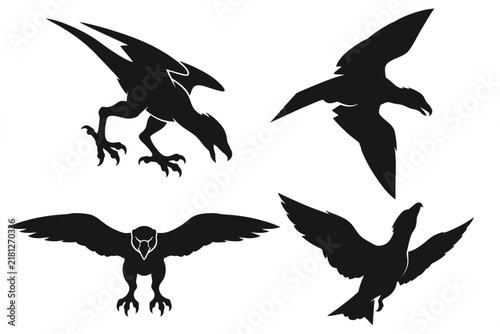 Aggressive raptor attack silhouettes with talons hunting