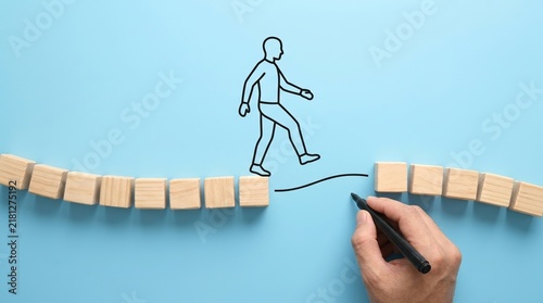 Path and bridge drawing, solution, direction, opportunity and progress concept.