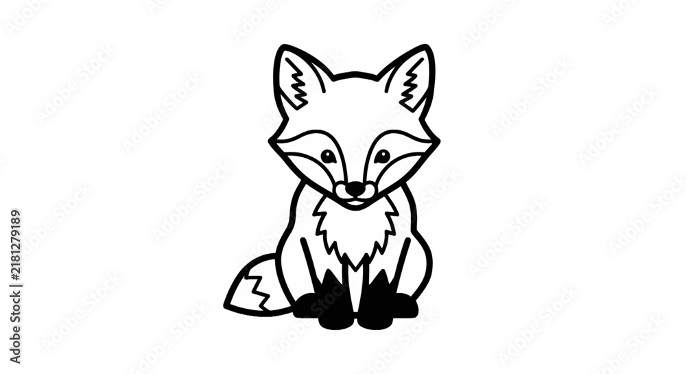 Fototapeta premium Cute cartoon fox sitting down.