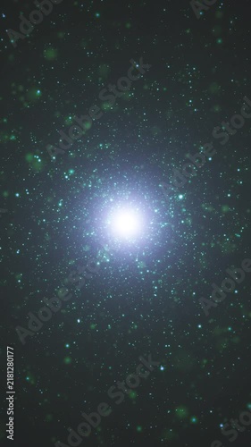 Journey through the deep universe with bright central nebula light and magical floating particles. Good for scifi themes.