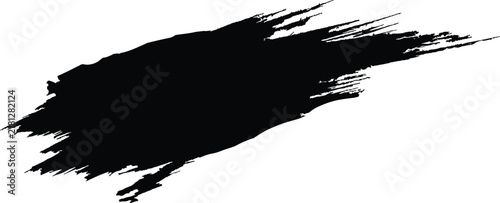 Black ink brush stroke with jagged dry texture on a white grunge  background