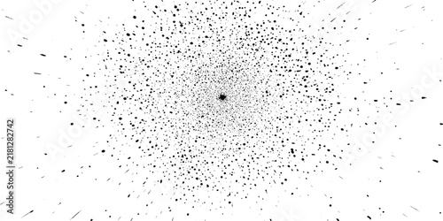 Black ink splatter pattern with radial dispersion effect on white grunge  background