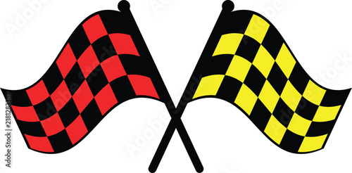 Crossed Checkered Racing Flags in Red and Yellow Vector Illustration