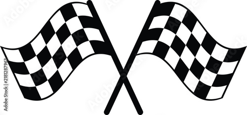 Crossed Checkered Racing Flags Black and White Motorsport Vector Illustration