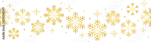 Gold snowflakes and stars pattern for luxury Christmas and winter holiday background design.