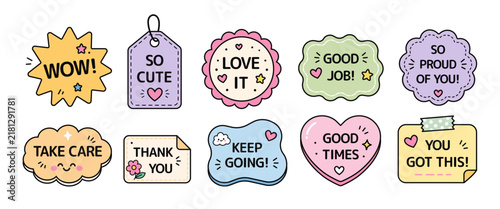 Foto Positive motivational sticker collection in a colorful flat style for encouragem