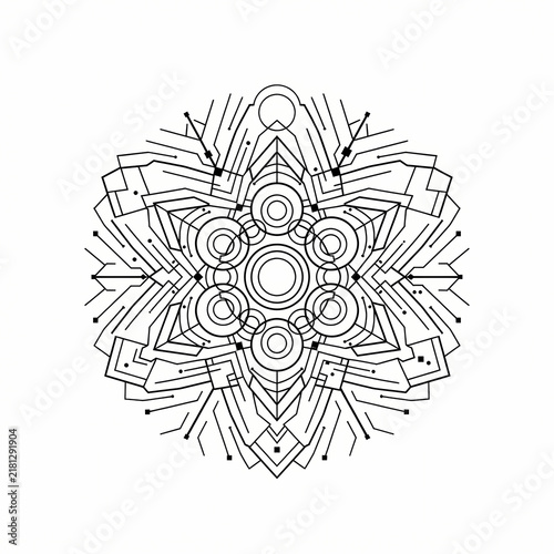 Geometric mandala circuit tattoo design