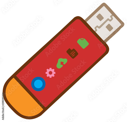 Red USB Flash Drive Vector Icon with Data and Cloud Storage Symbols