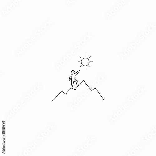 Minimalist figure on mountain reaching sun tattoo