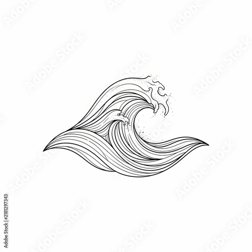 Stylized ocean wave line art tattoo