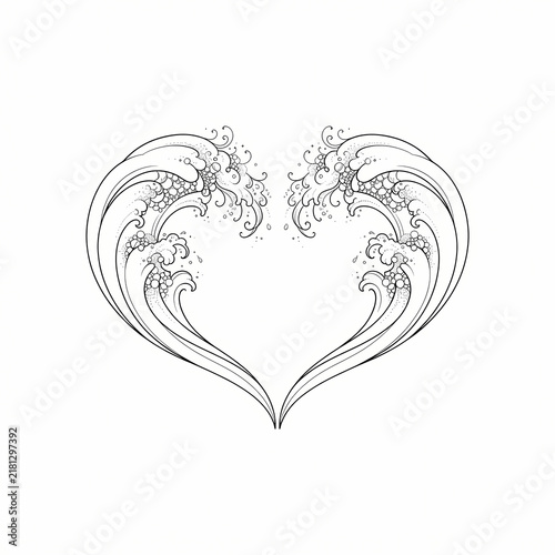 Heart-shaped ocean waves tattoo design