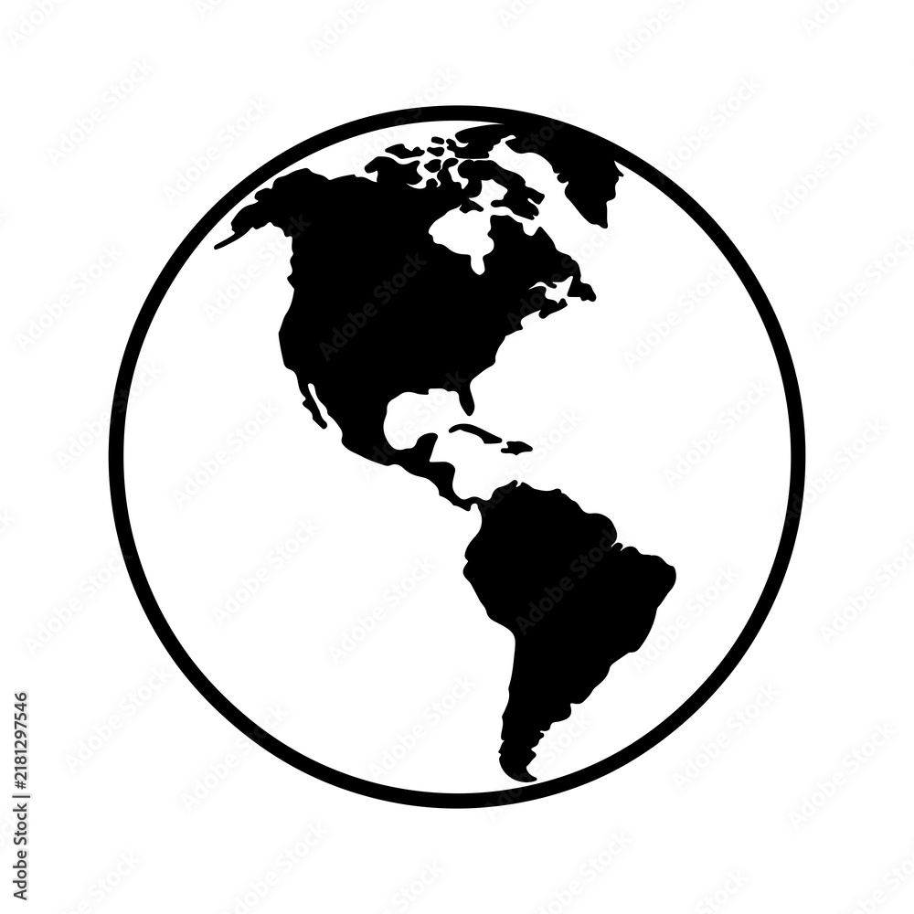 Obraz premium World Globe Icon with Americas Silhouette in Circle