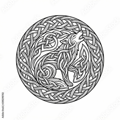 Celtic knot wolf howling tattoo