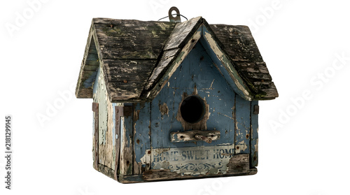 Painted birdhouse isolated on white background, perfect for garden decor, nature, and wildlife design projects, and creative projects, high quality visuals, modern branding needs,
