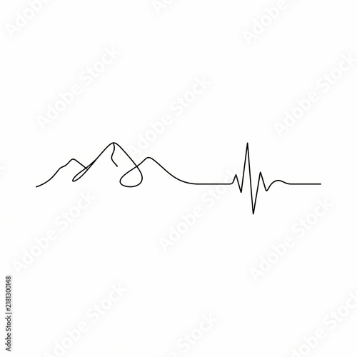 Mountain and heartbeat continuous line tattoo