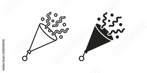 Bild auf Leinwand Party popper black outline and solid design with confetti celebration