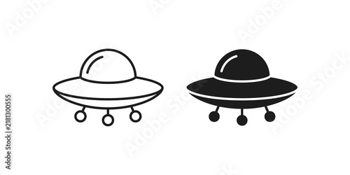 Obraz na płótnie Black flying saucer icon depicting a retro style alien spaceship illustration