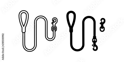 Obraz na plátne Pet leash line and silhouette black icon set for veterinary services