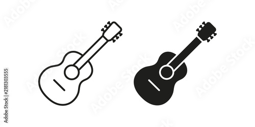 Quadro su tela Acoustic guitar musical instrument flat icons isolated on transparent base