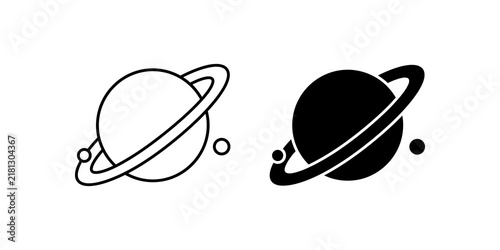 Fotografie Black and white saturn planet icon with rings for astronomy or space