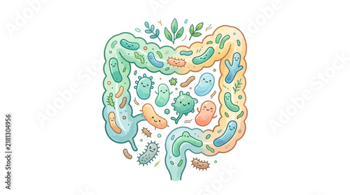 Artistic intestinal shape composed of healthy gut microbes.