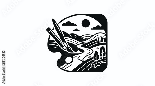 Artistic paint palette landscape scene icon