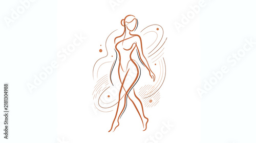 Artistic walking female figure silhouette line art.