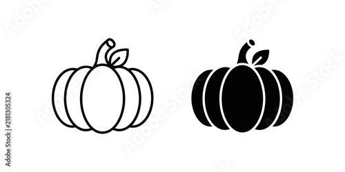 Autumn pumpkin outline and solid silhouette vector illustrations set.