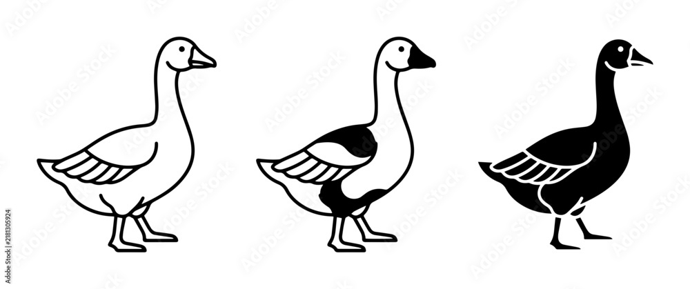 Fototapeta premium Goose Icons, Vector Graphics, Simple Animal Silhouettes