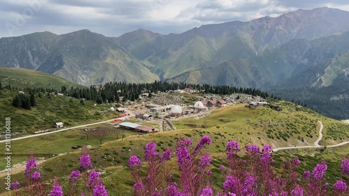 Amazing view of the tian shan astronomical observatory, a scientific facility surrounded by the beautiful mountains of kazakhstan near almaty