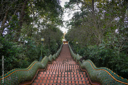 Sacred Naga Staircase to Mountain Temple in Thailand